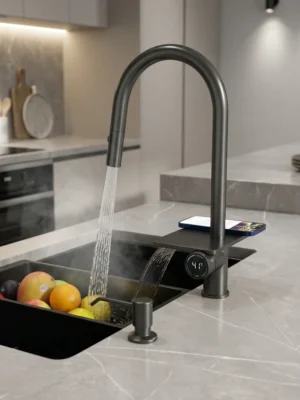 Tiffany - Single-Handle Pull-Down Kitchen Faucet with Spray & Waterfall Function