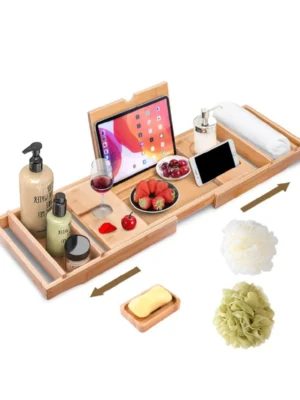 New Project6 Wooden Bathtub Caddy Tray - WOOD/GREY/WHITE